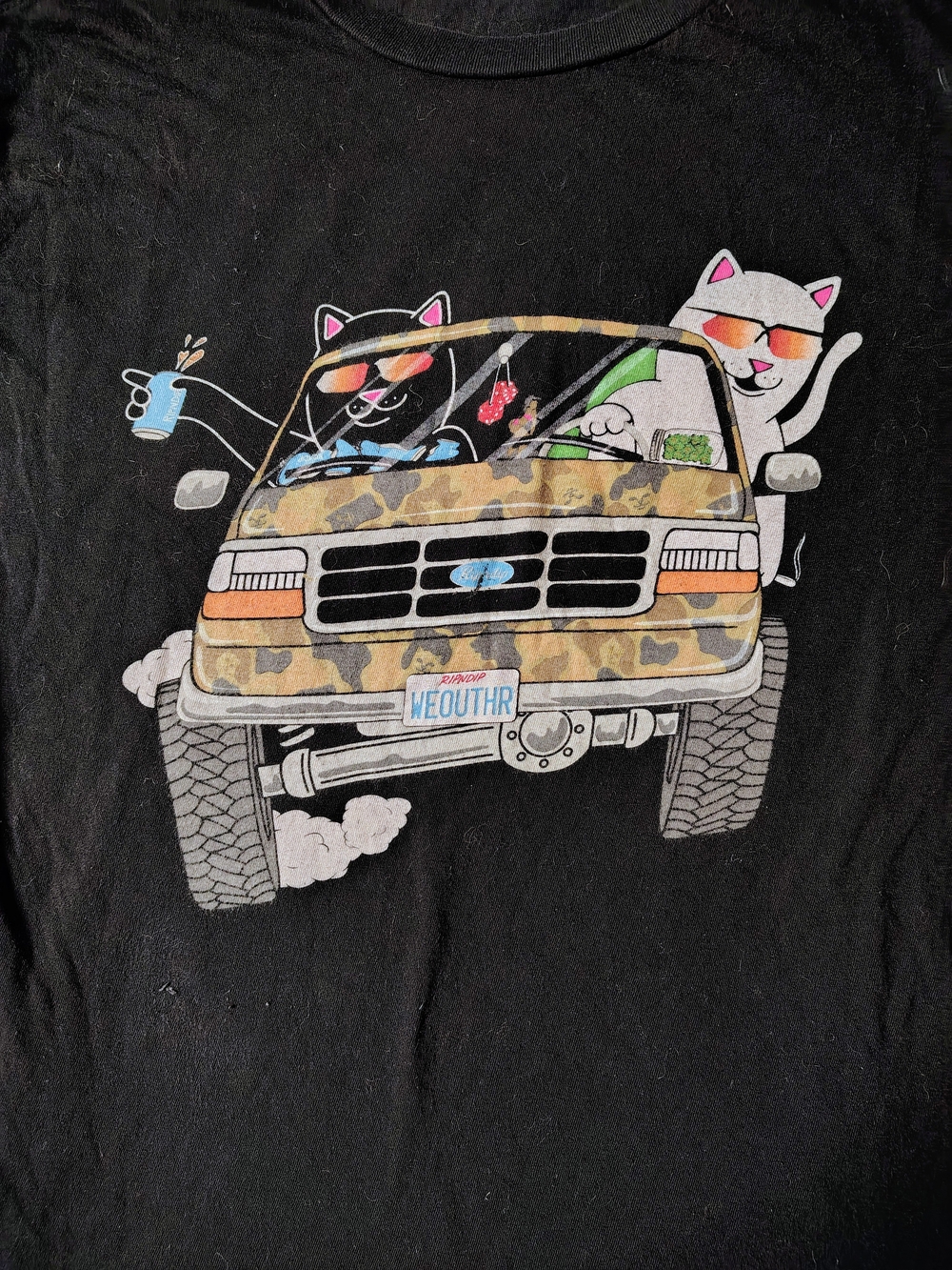 RIPNDIP Mens Medium Black T-Shirt Lord Nermal Camo Truck Graphic Front Back - Picture 4 of 6